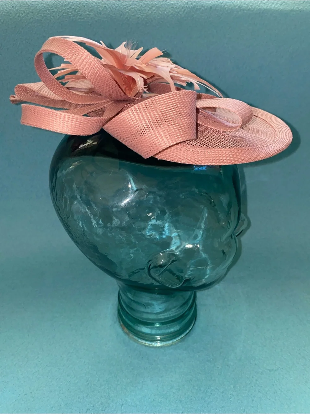 FASCINATOR teardrop hat blush pink floral feather elegant size OSFA